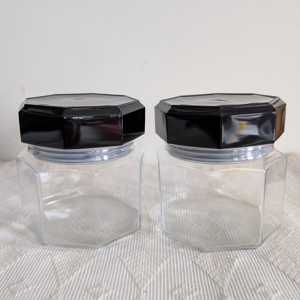 Vintage Octime Arcoroc Black and Clear Glass Jars 80s